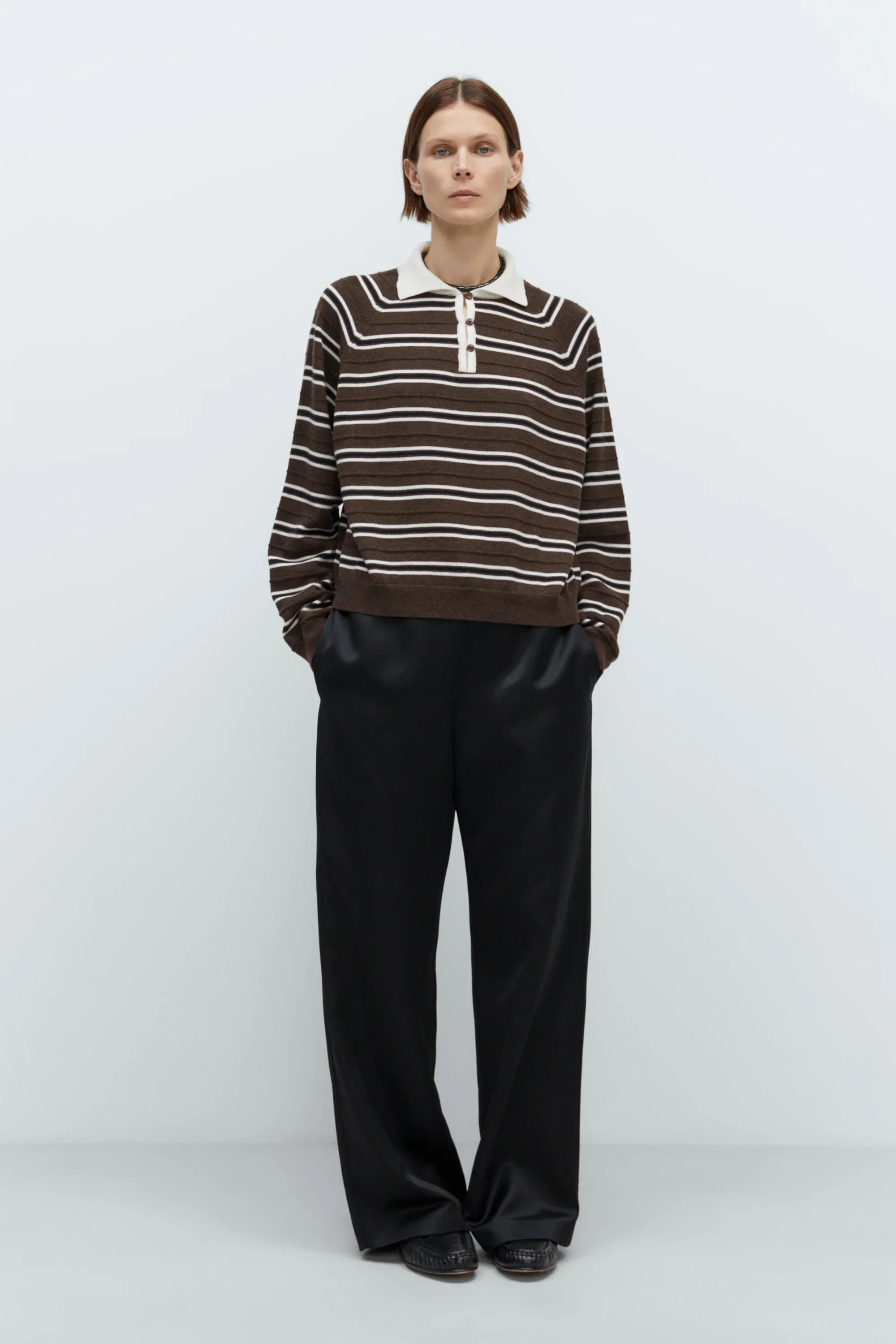 Cordera - Merino Wool Striped Polo - Brown
