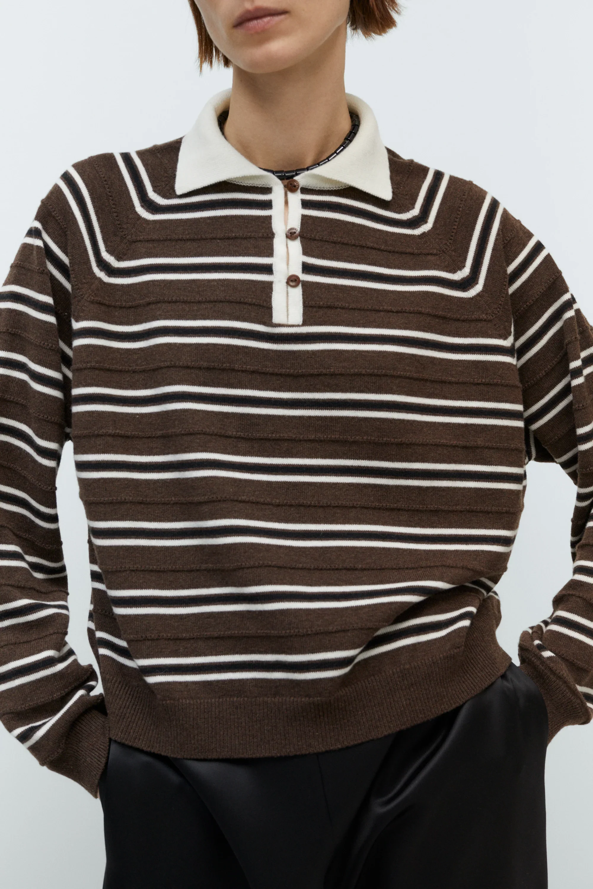 Cordera - Merino Wool Striped Polo - Brown - Image 3