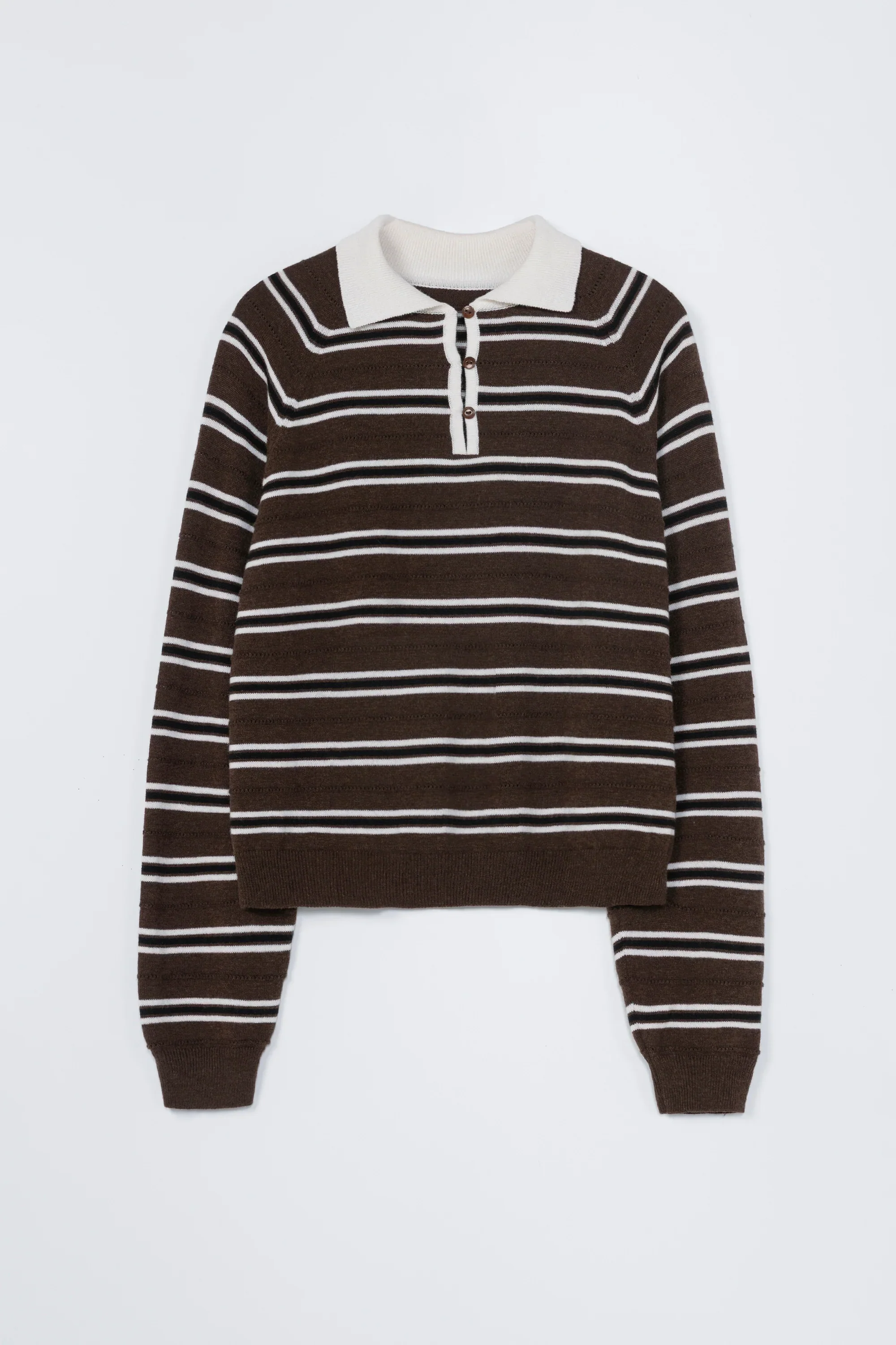Cordera - Merino Wool Striped Polo - Brown - Image 4