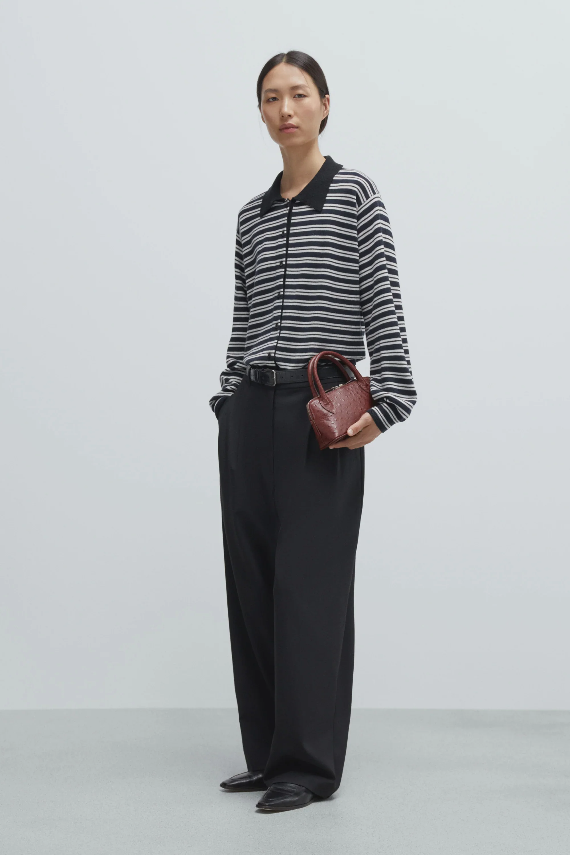 Cordera - Merino Wool Striped Polo Cardigan