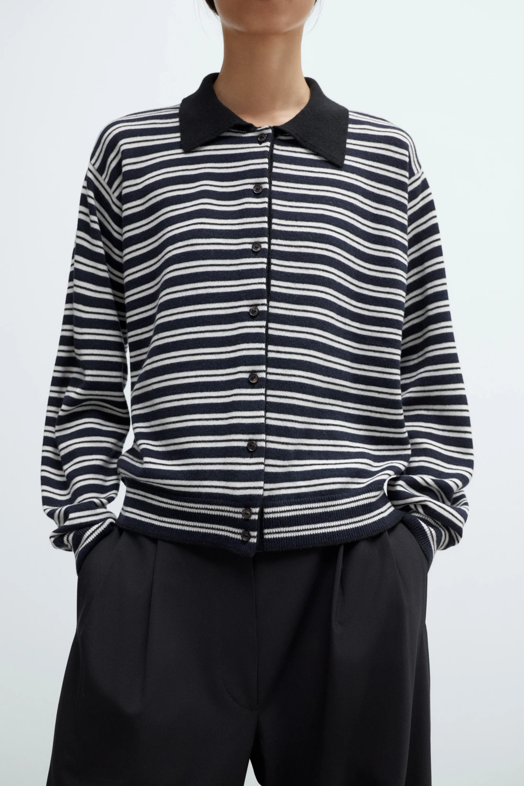 Cordera - Merino Wool Striped Polo Cardigan - Image 2
