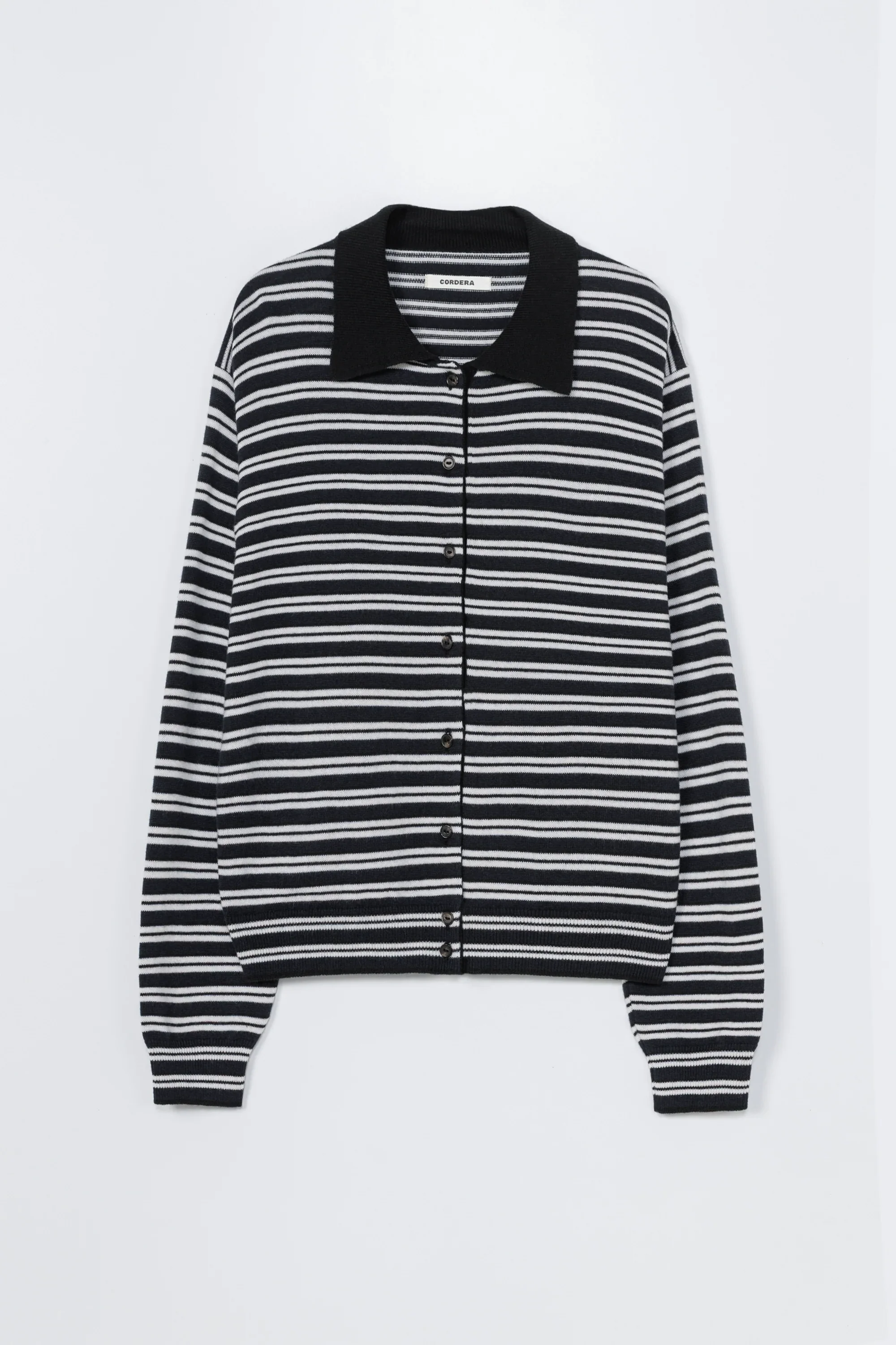 Cordera - Merino Wool Striped Polo Cardigan - Image 4