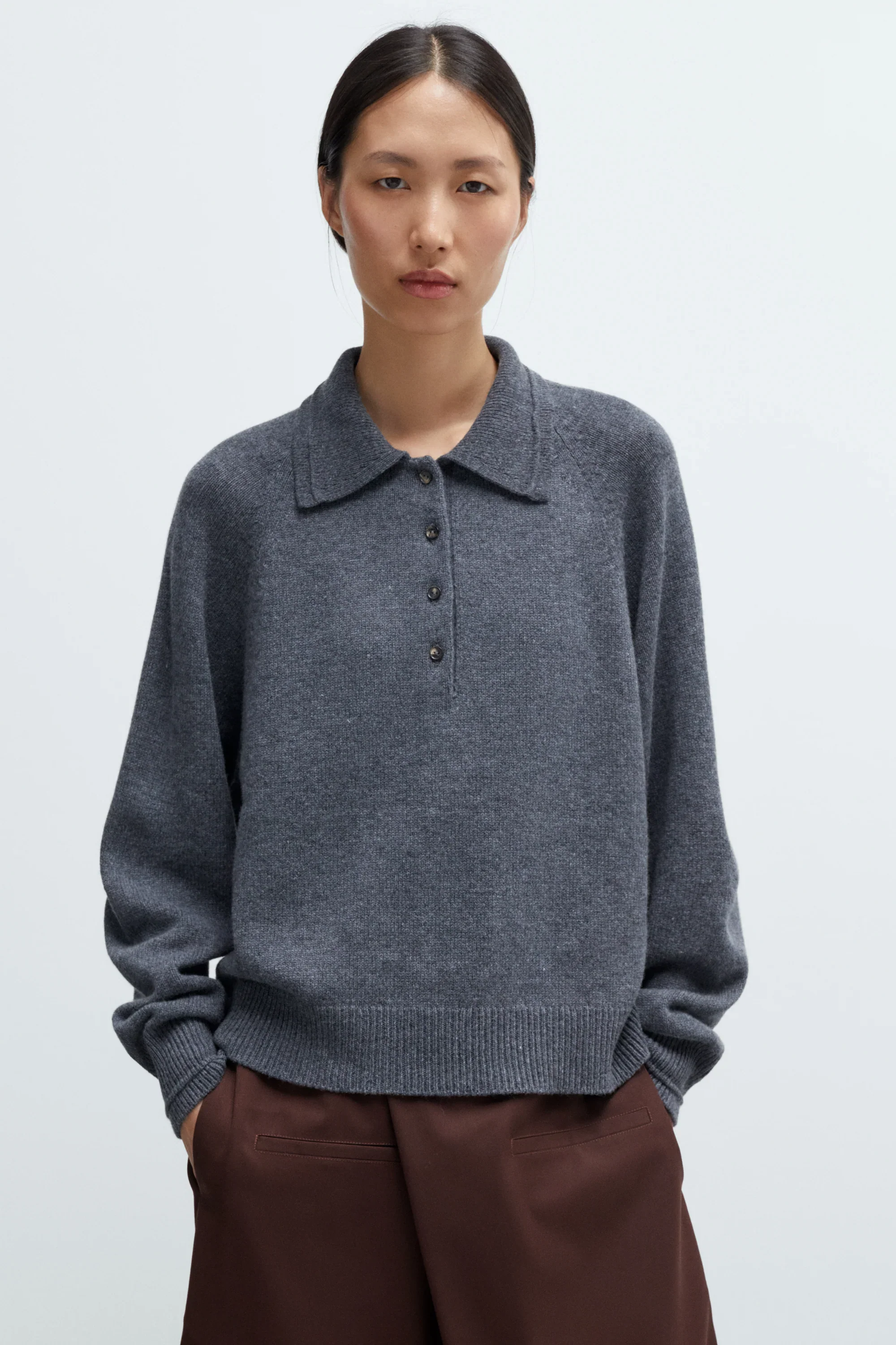 Cordera - Merino Wool Polo Sweater - Grey - Image 2
