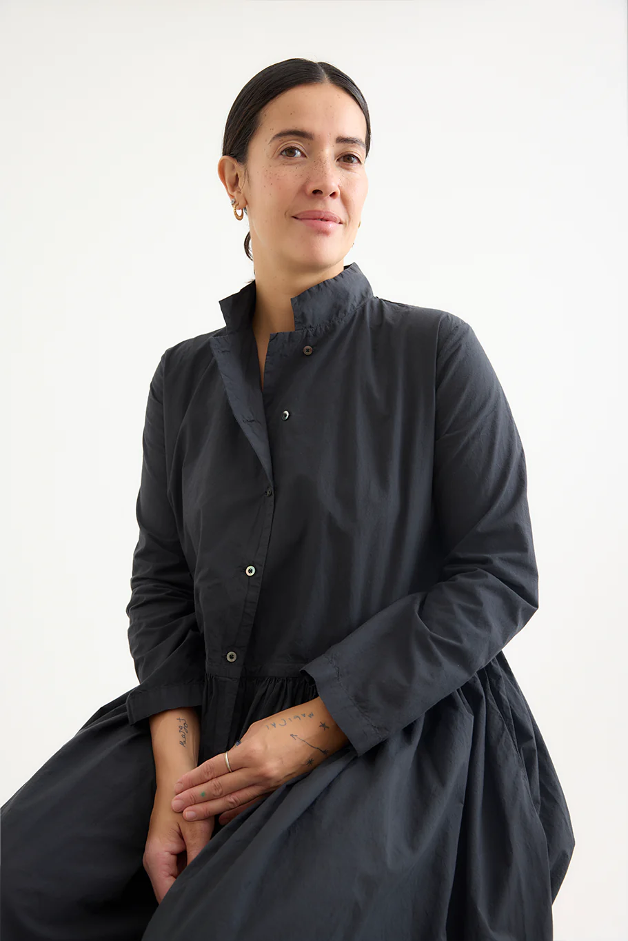Kaval - Stand Collar Gather Dress - Image 4