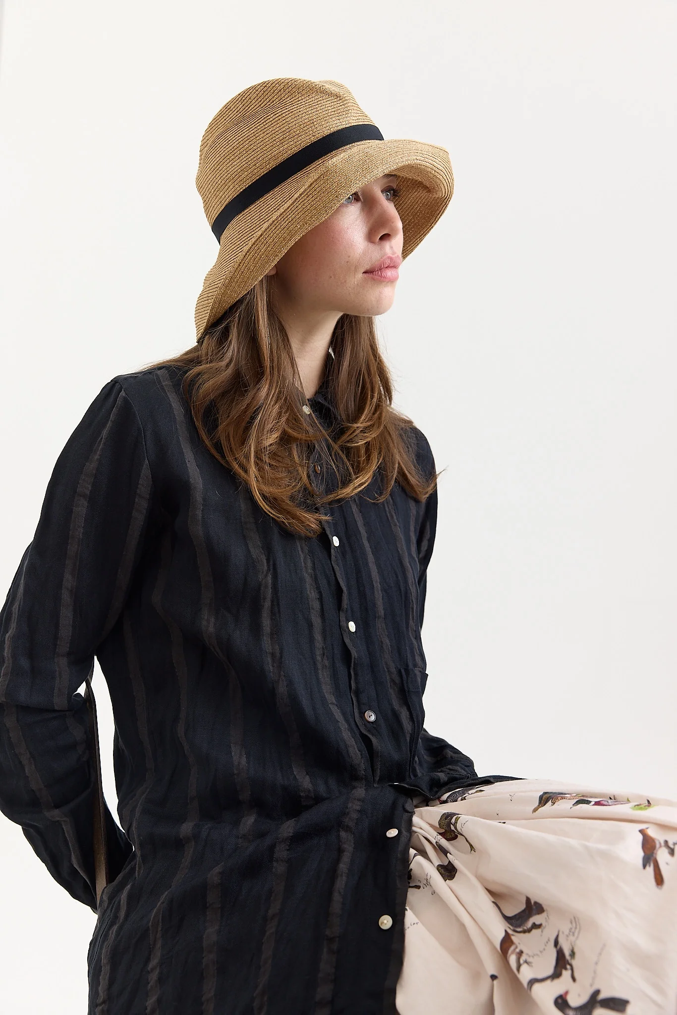 Mature Ha - Boxed Hat 11cm Brim with Ribbon - Mix Brown/Black - Image 6
