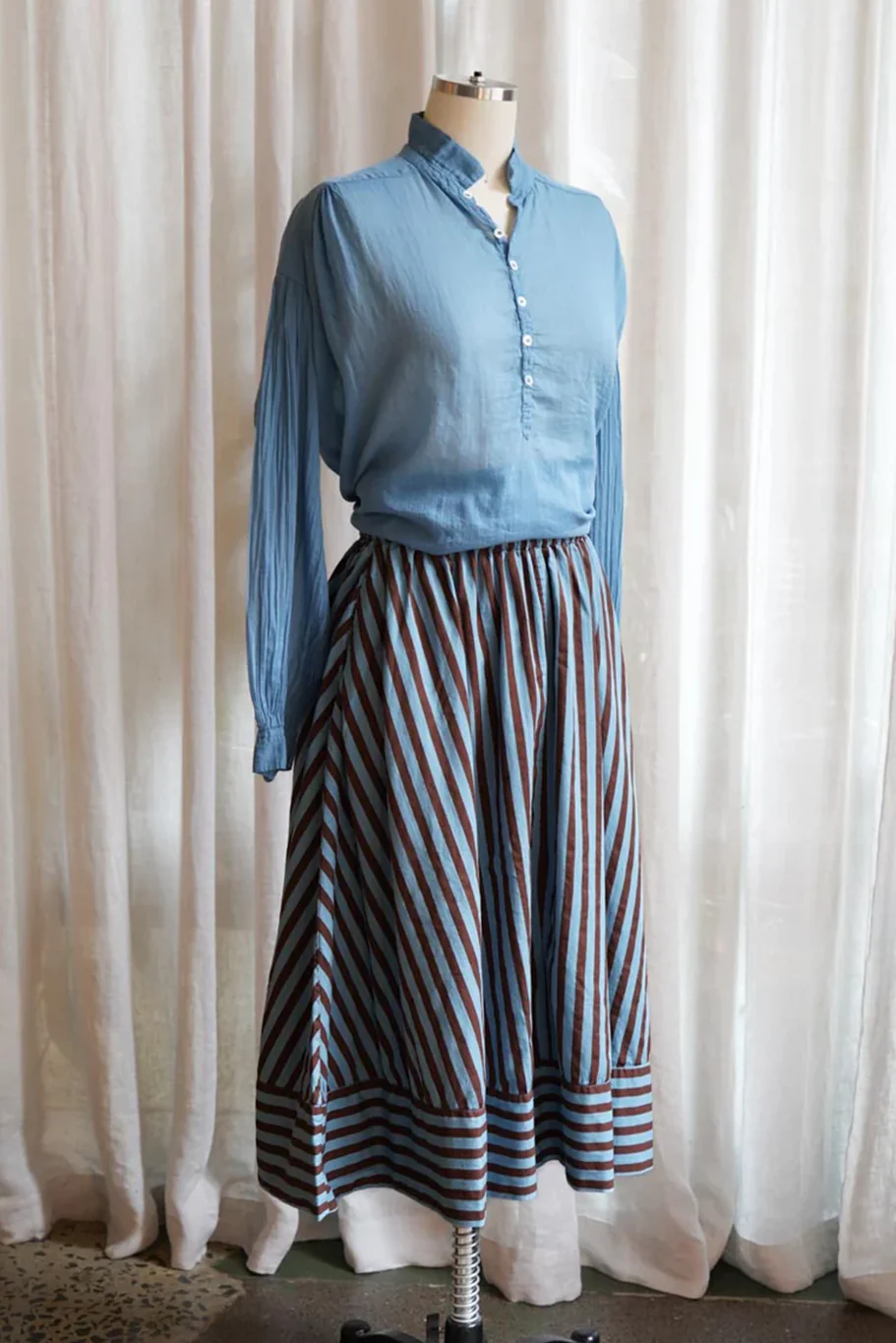 Metta - Ash A-line Skirt - Coco Stripe Cotton Twill - Image 5