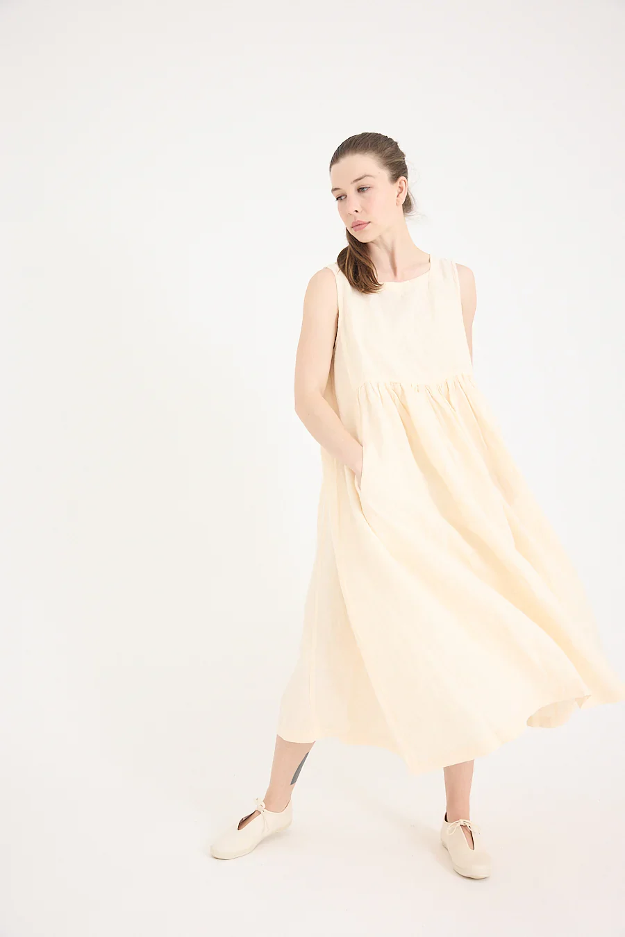 Metta - Dahlia Square Neck Dress - Light Linen - Image 5