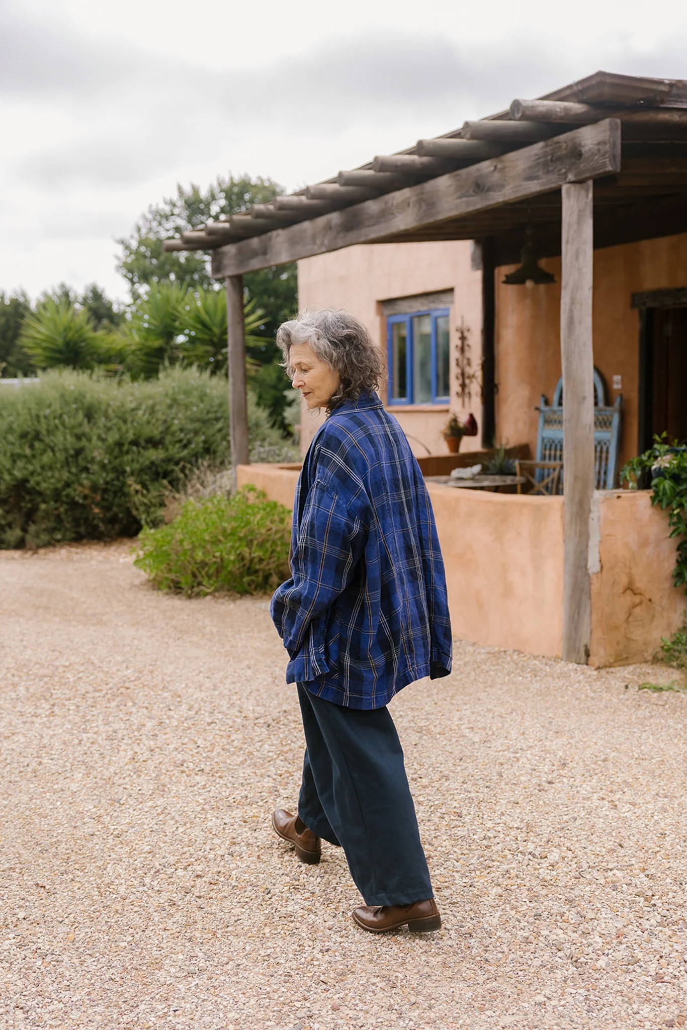 Metta - Emi Haori Jacket - Blue Tartan Check