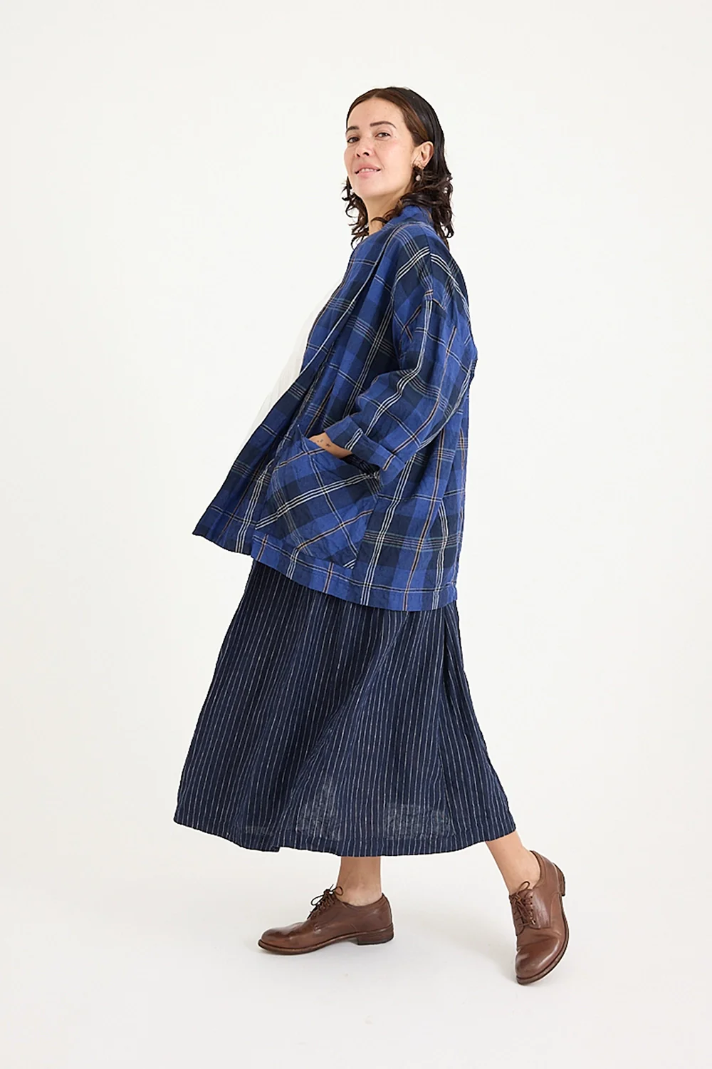 Metta - Emi Haori Jacket - Blue Tartan Check - Image 3