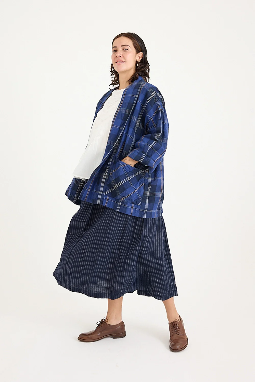 Metta - Emi Haori Jacket - Blue Tartan Check - Image 4
