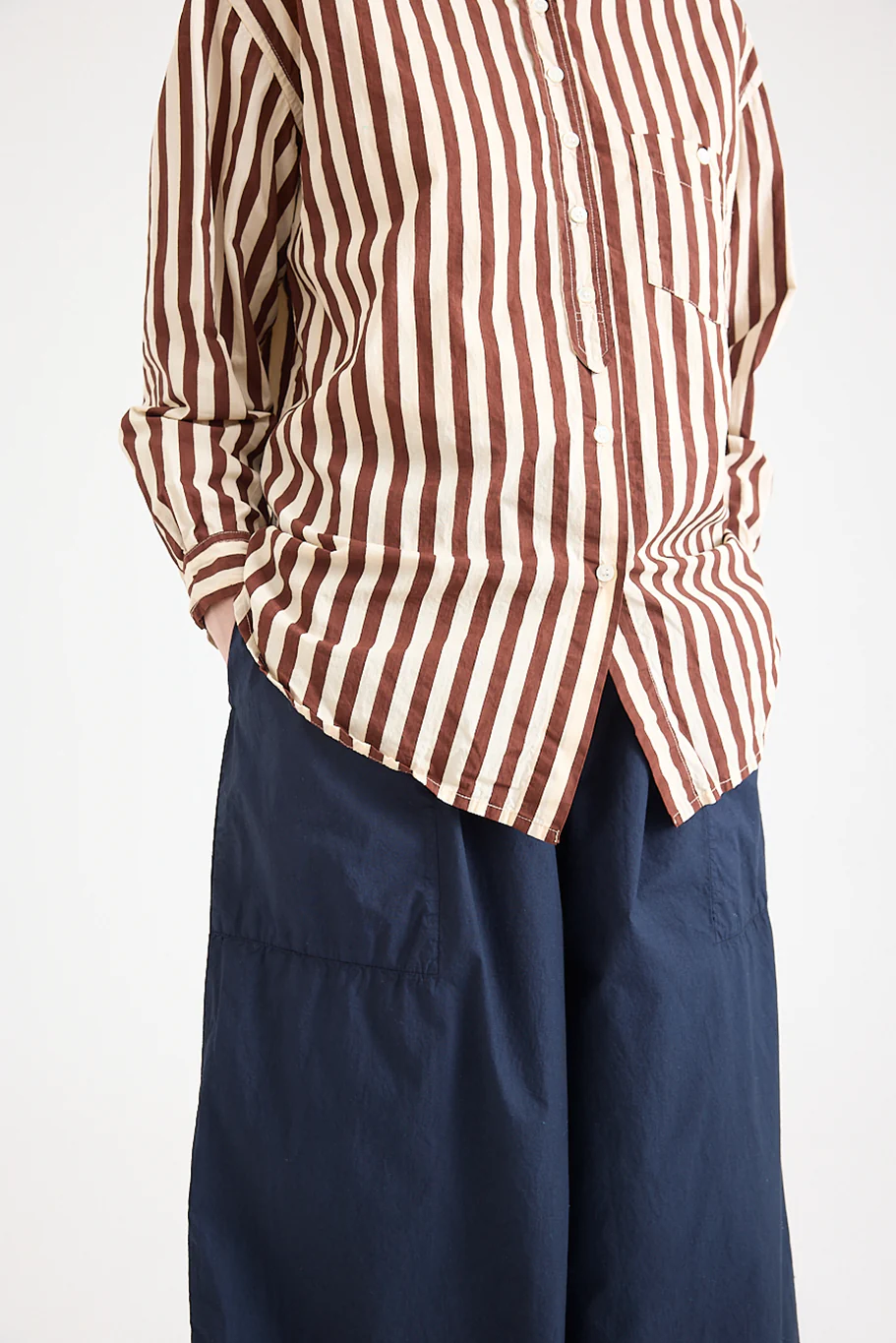 Metta - Italy Collarless Shirt - Coco Stripe Cotton Poplin - Image 7