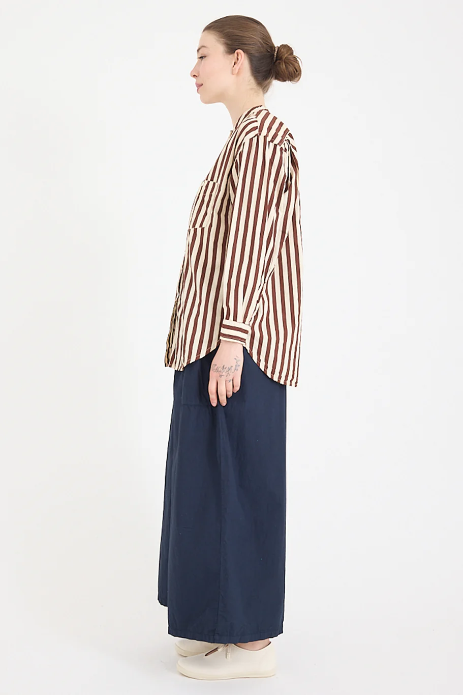 Metta - Italy Collarless Shirt - Coco Stripe Cotton Poplin - Image 8
