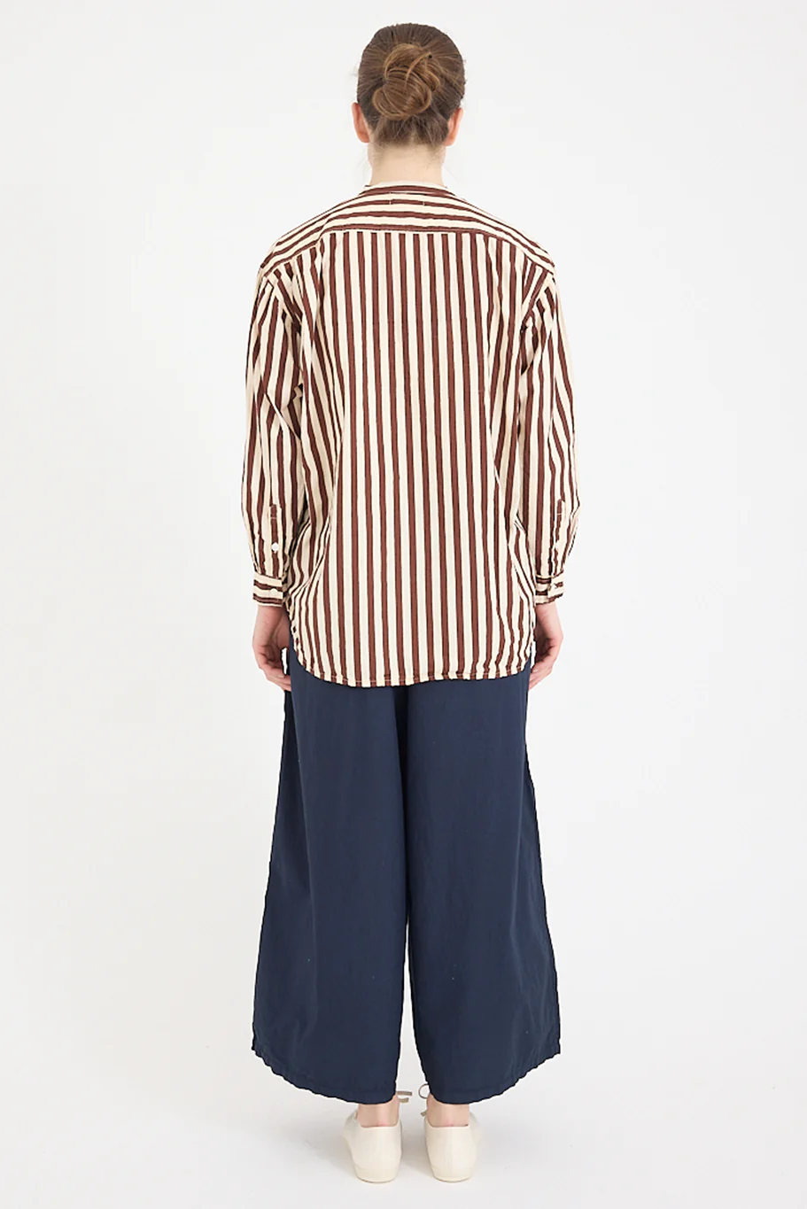 Metta - Italy Collarless Shirt - Coco Stripe Cotton Poplin - Image 9
