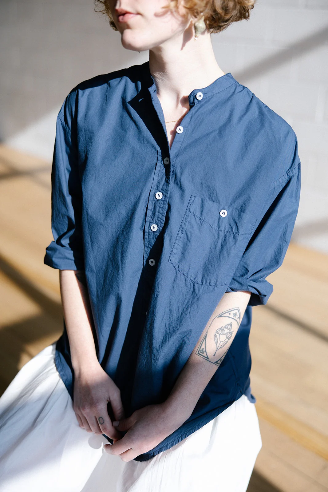 Metta - Italy Collarless Shirt - Cotton Poplin - Image 7