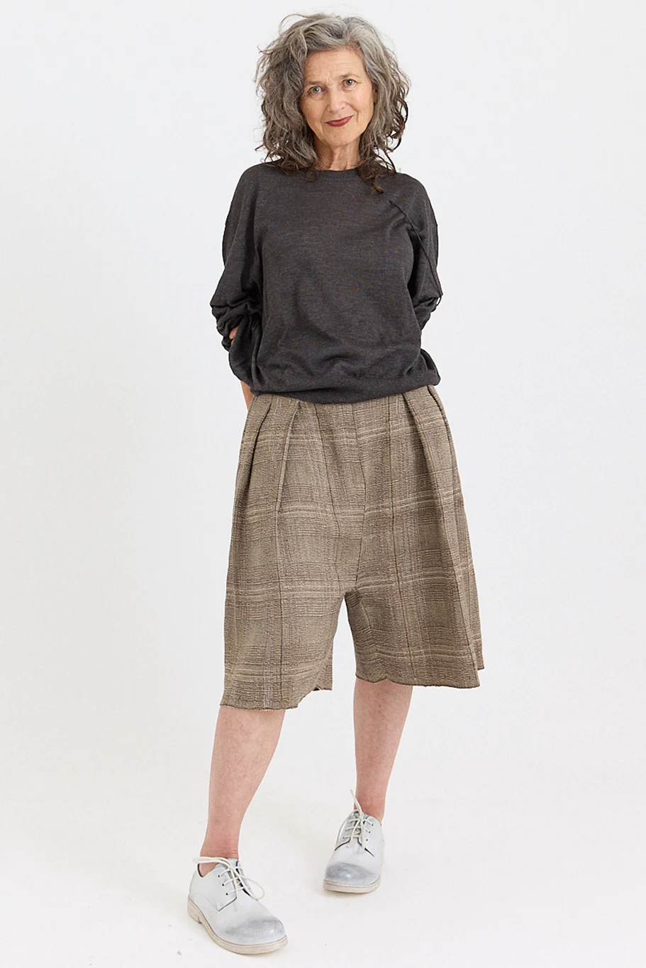 Boboutic - Pleated Short Trousers - Brown/Sage