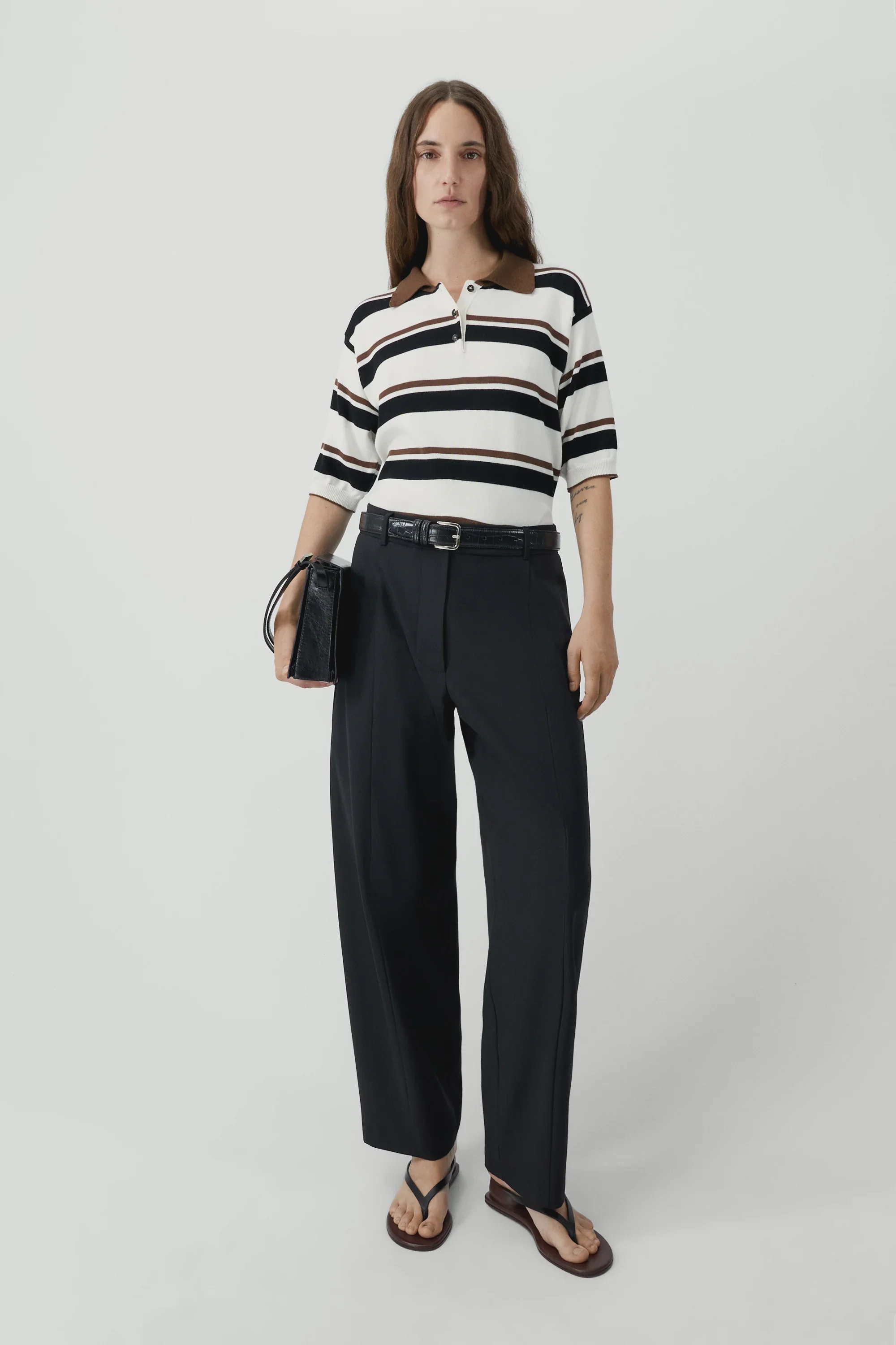 Cordera - Organic Cotton Striped Polo - Black/Brown