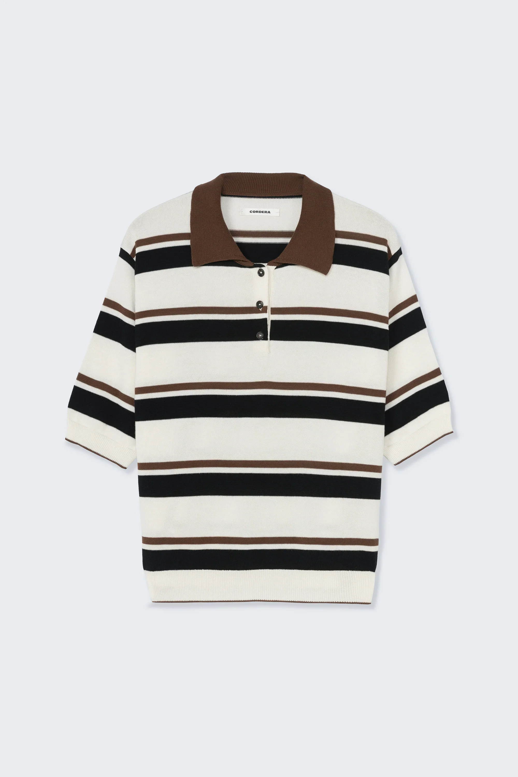 Cordera - Organic Cotton Striped Polo - Black/Brown - Image 4