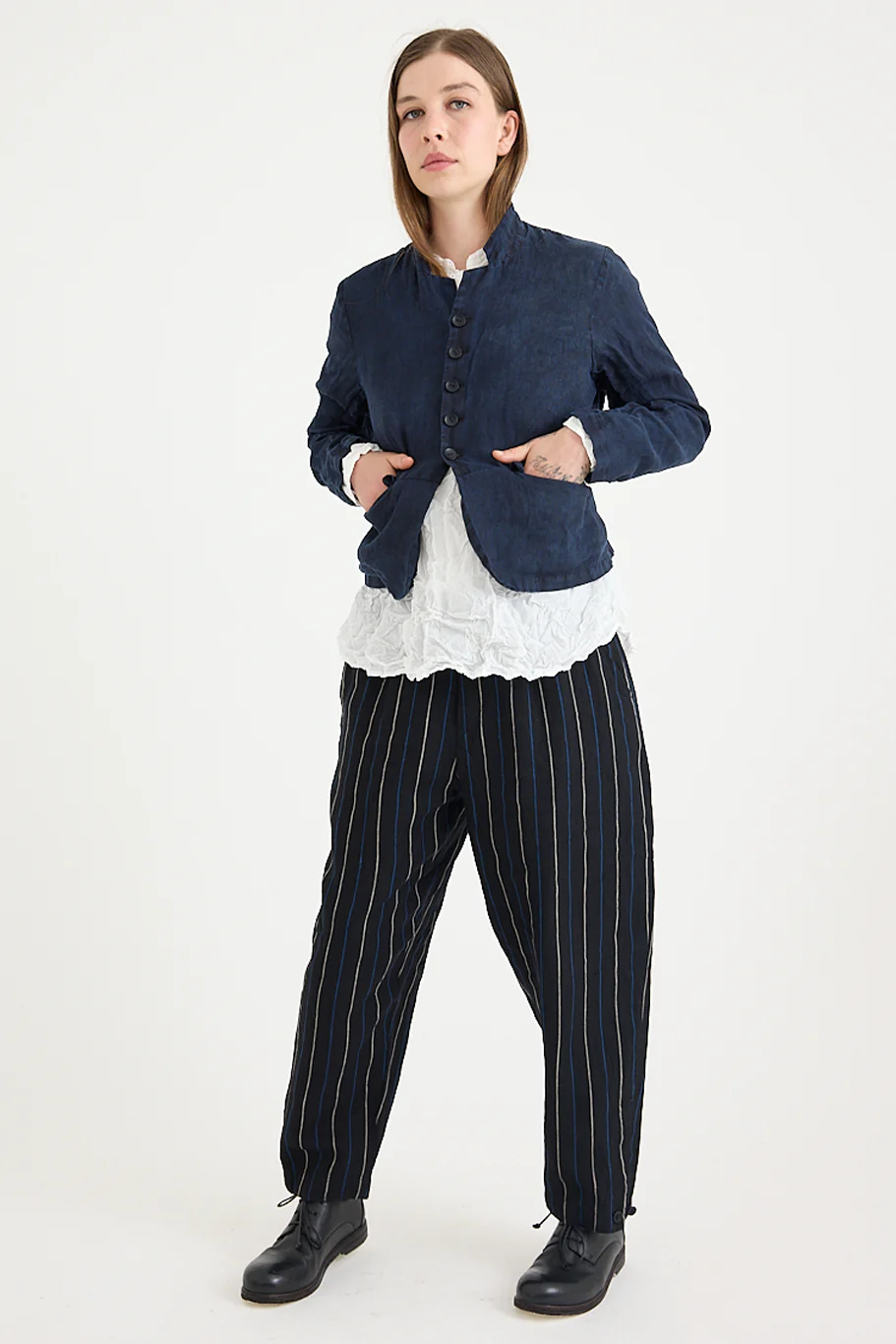 Pas De Calais - Indigo Charcoal Dyed Linen Dobby Jacket