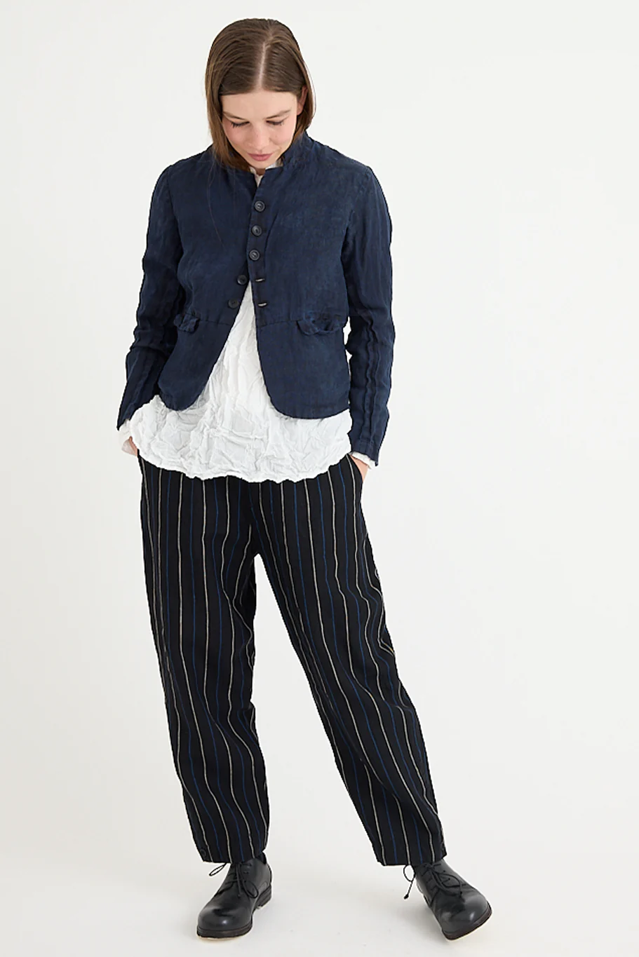 Pas De Calais - Indigo Charcoal Dyed Linen Dobby Jacket - Image 2