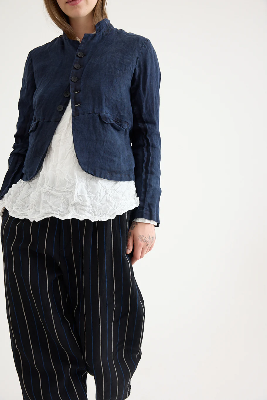 Pas De Calais - Indigo Charcoal Dyed Linen Dobby Jacket - Image 3