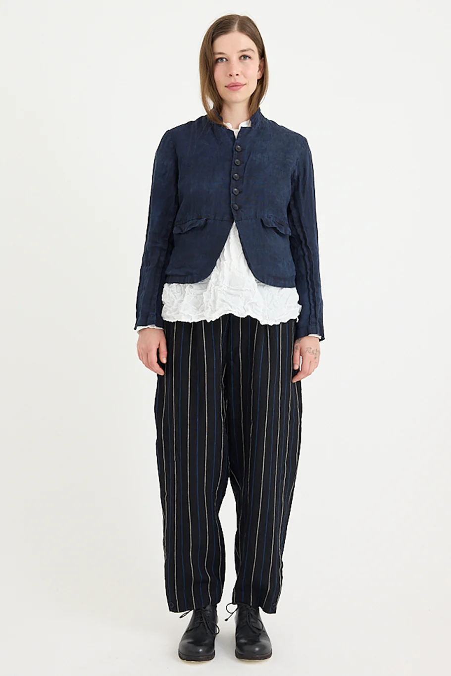 Pas De Calais - Indigo Charcoal Dyed Linen Dobby Jacket - Image 7