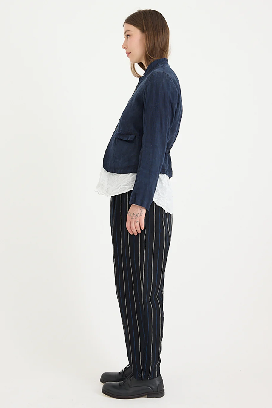 Pas De Calais - Indigo Charcoal Dyed Linen Dobby Jacket - Image 8