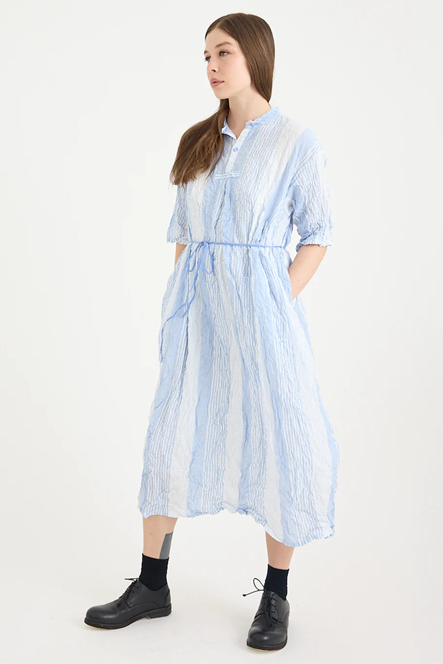 Pas De Calais - Blue Shirring Stripe Dress