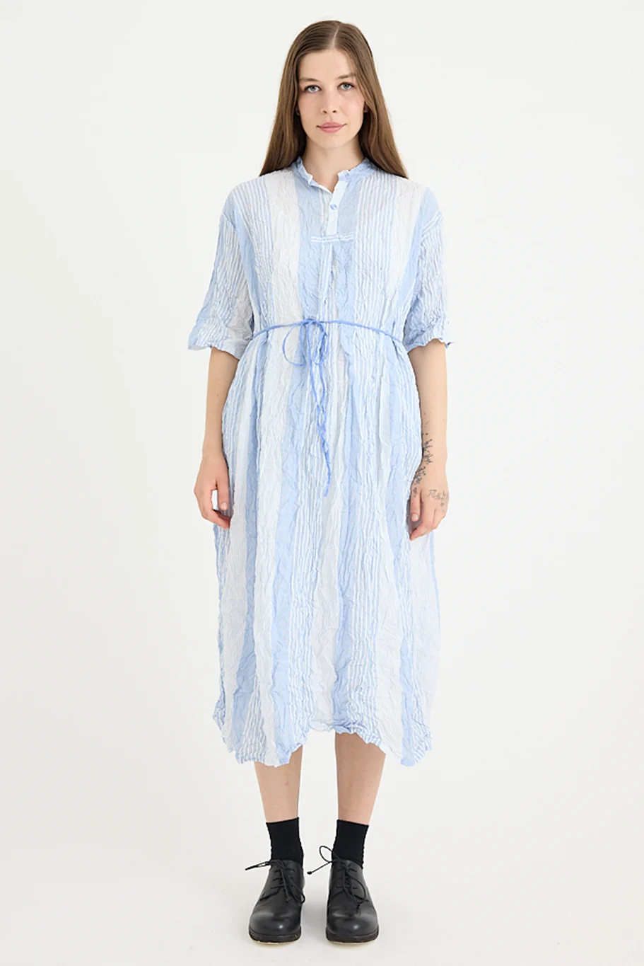 Pas De Calais - Blue Shirring Stripe Dress - Image 3