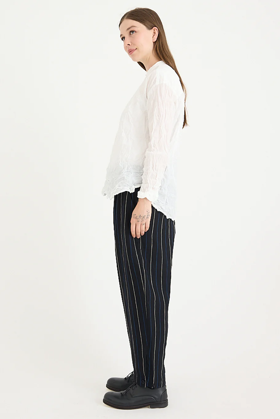 Pas De Calais - Washed Cotton Crinkle Stand Collar Shirt - Image 11