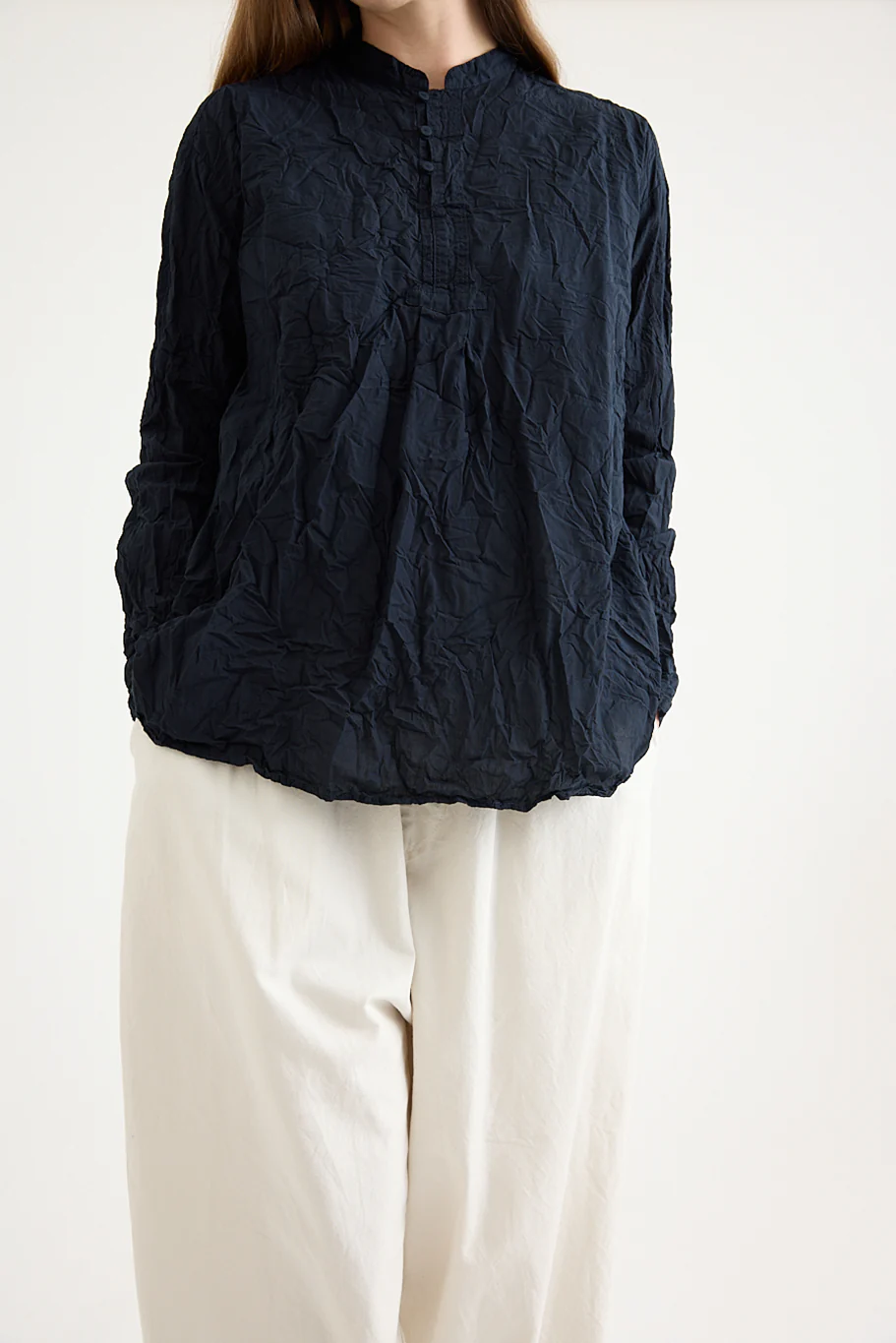 Pas De Calais - Washed Cotton Crinkle Stand Collar Shirt - Image 13