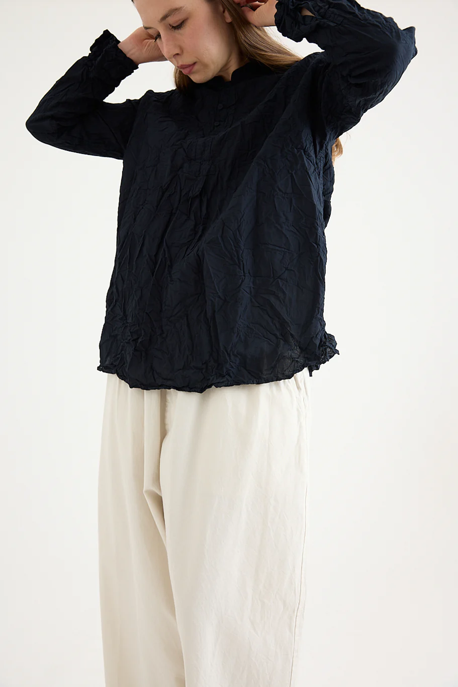 Pas De Calais - Washed Cotton Crinkle Stand Collar Shirt - Image 14