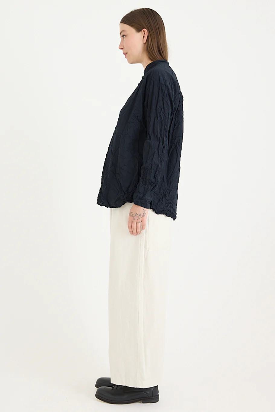 Pas De Calais - Washed Cotton Crinkle Stand Collar Shirt - Image 15