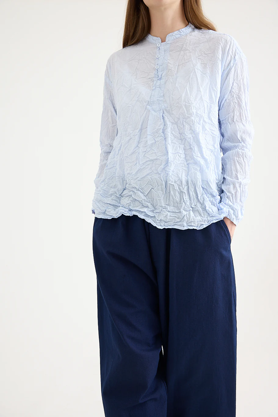 Pas De Calais - Washed Cotton Crinkle Stand Collar Shirt - Image 2