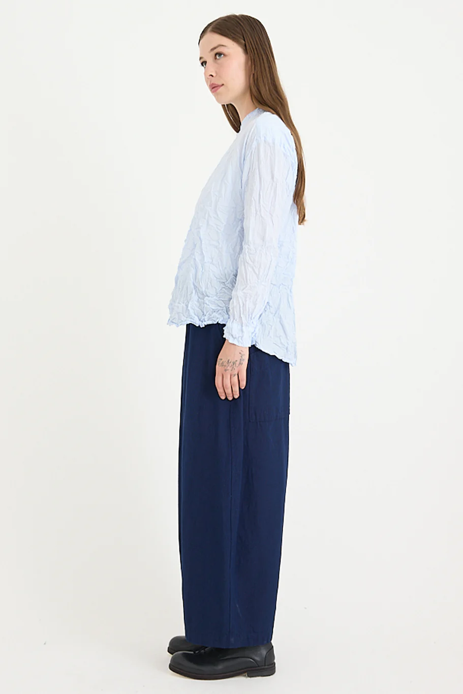 Pas De Calais - Washed Cotton Crinkle Stand Collar Shirt - Image 4