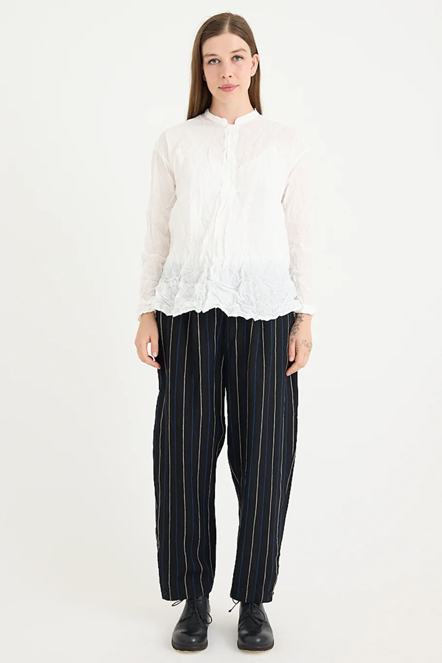 Pas De Calais - Washed Cotton Crinkle Stand Collar Shirt - Image 6