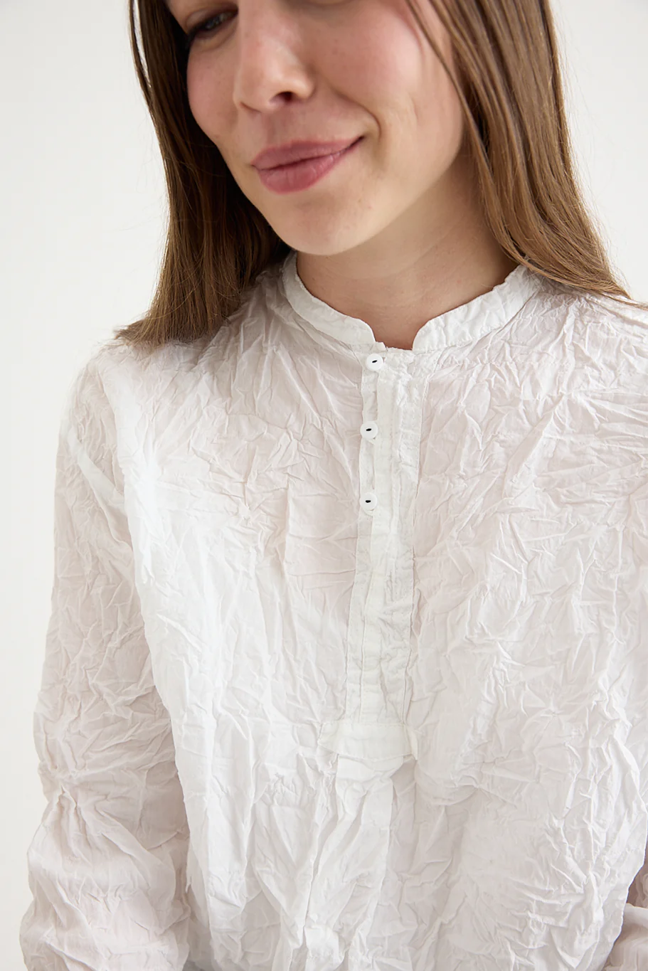Pas De Calais - Washed Cotton Crinkle Stand Collar Shirt - Image 7