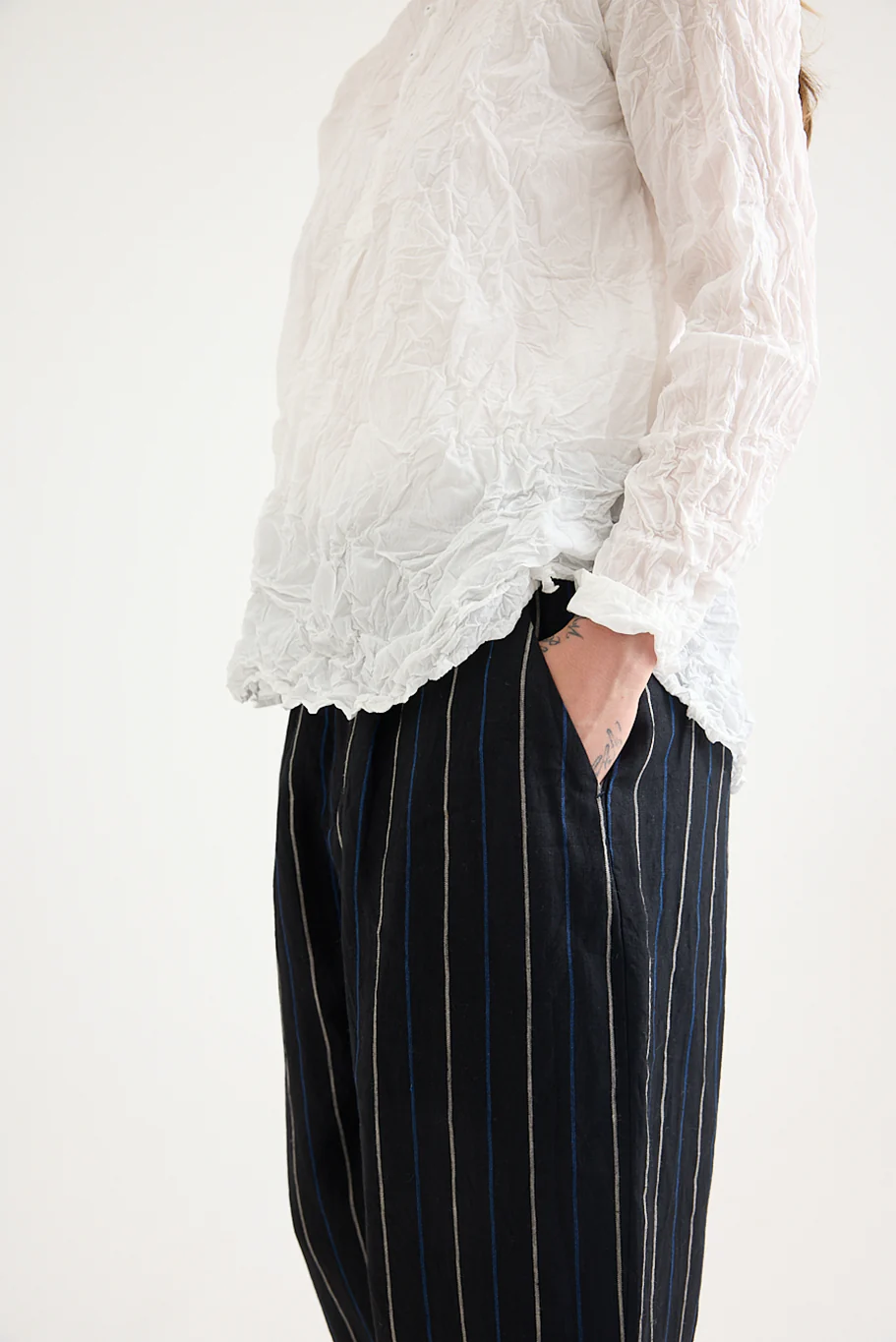 Pas De Calais - Washed Cotton Crinkle Stand Collar Shirt - Image 8