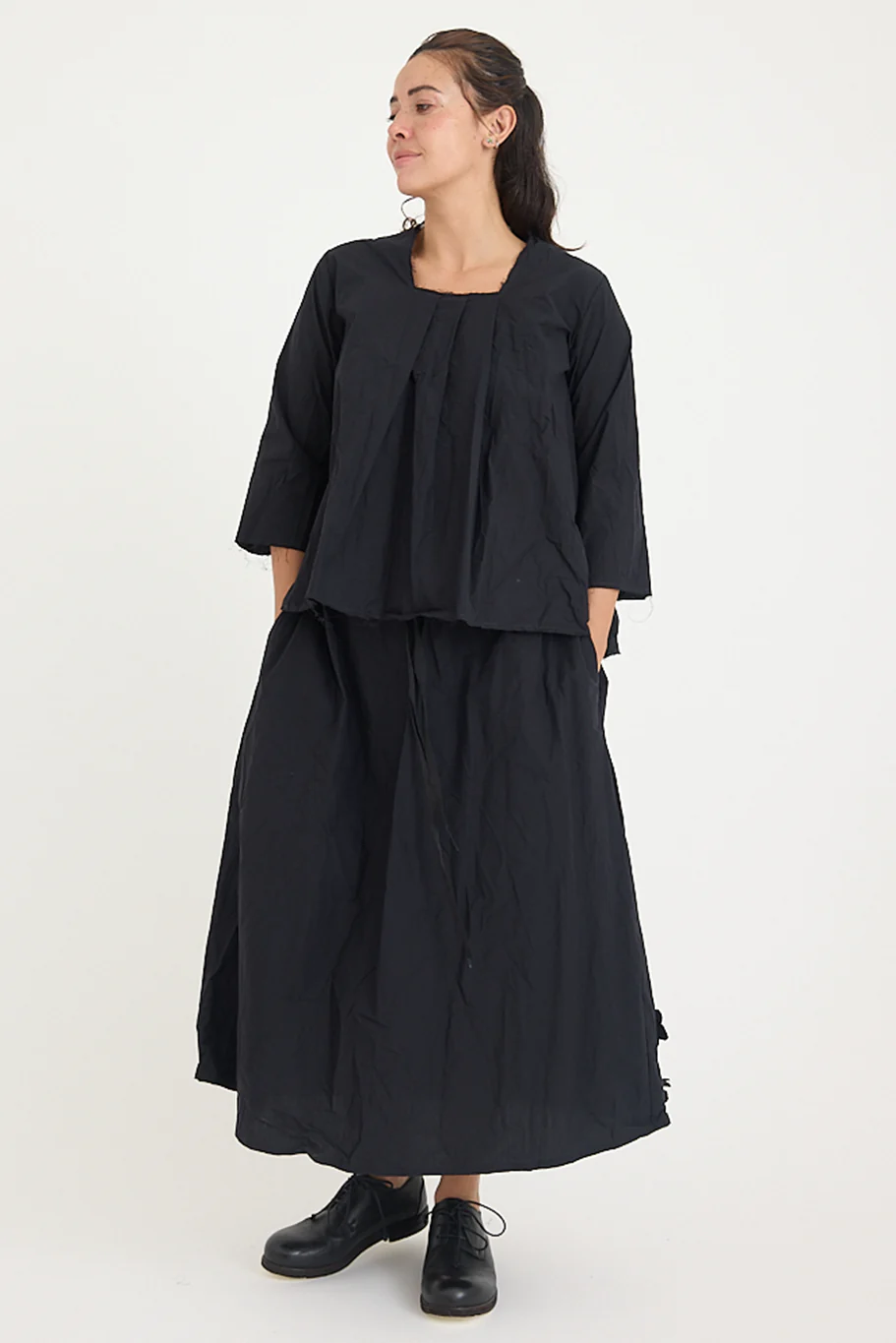 SCHA - Pleated Square Back 3/4 Sleeve Top