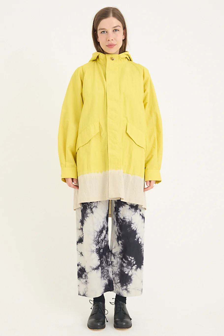 Suzusan - Cotton Nylon Hooded Long Coat - Sun Yellow - Image 4