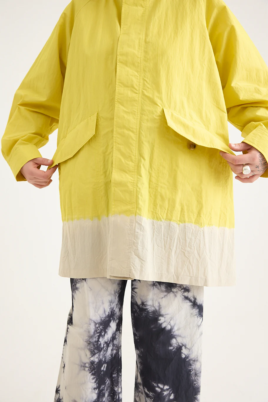 Suzusan - Cotton Nylon Hooded Long Coat - Sun Yellow - Image 5
