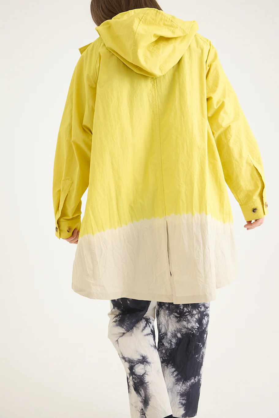 Suzusan - Cotton Nylon Hooded Long Coat - Sun Yellow - Image 7