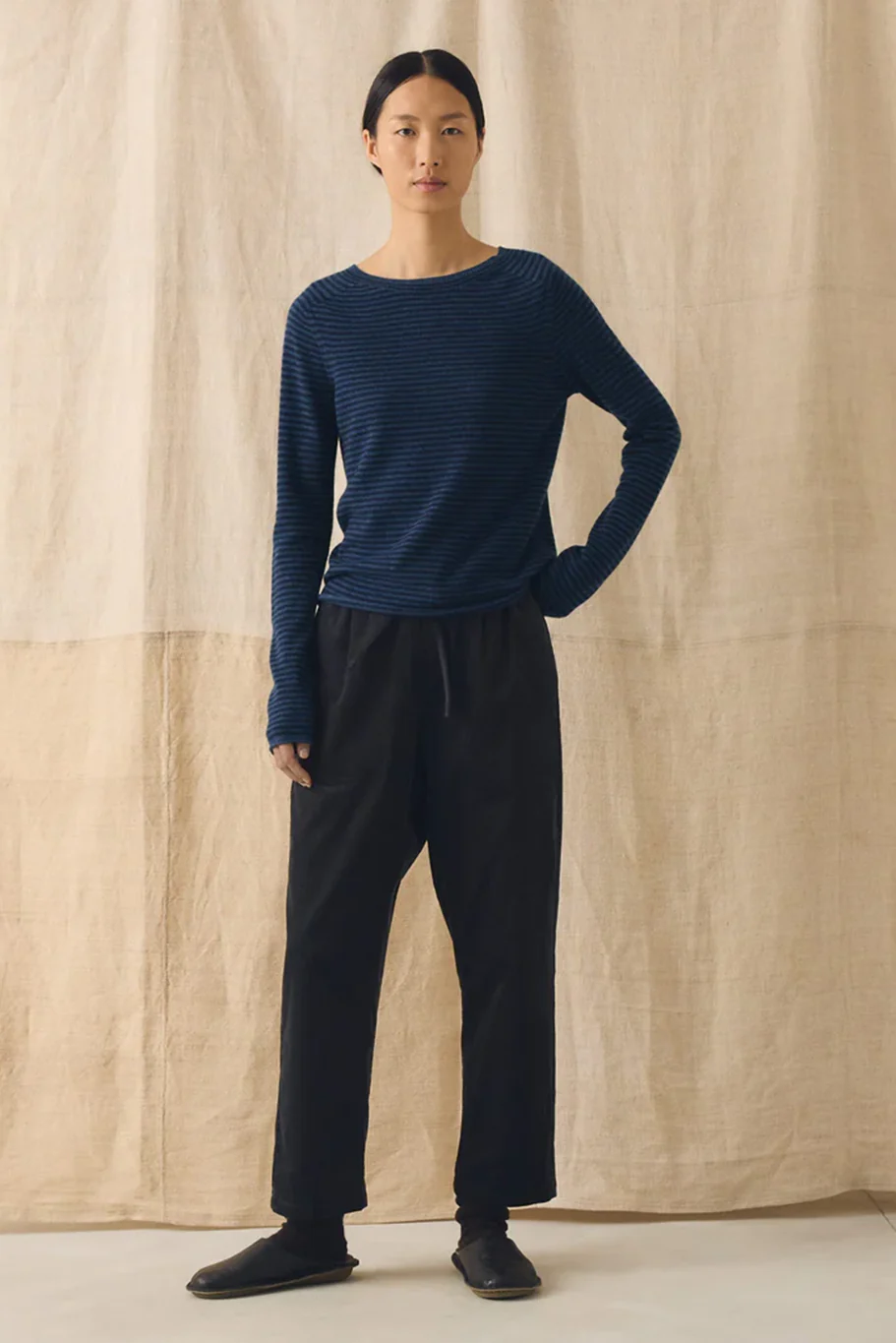 Toast - Stripe Wool Cashmere Neat Sweater