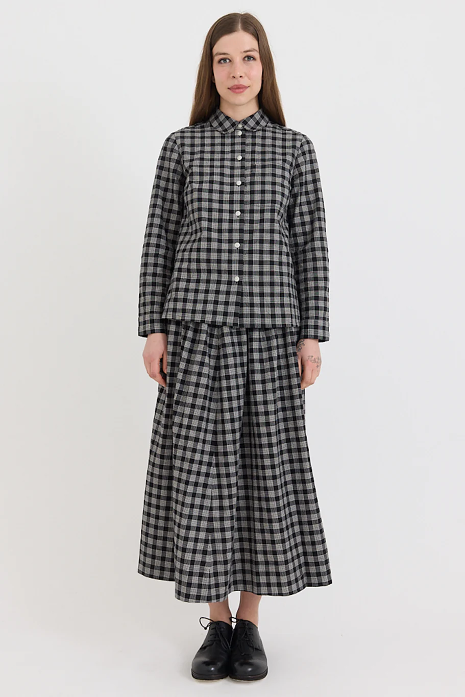 Toast - Ollie Binding Check Cotton Wool Shirt - Black/Ecru - Image 2